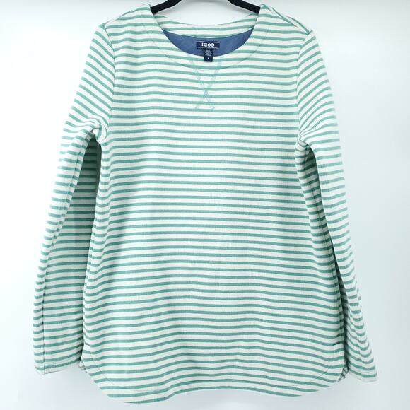 IZOD Fleece Lined Stripe Sweatshirt Soft Girl Preppy Cozy Modern Chic Mint M - Picture 1 of 12